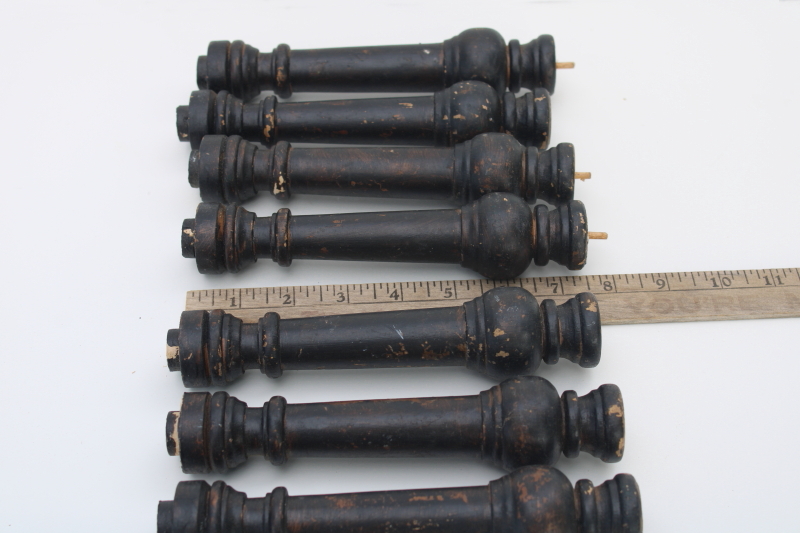 photo of shabby vintage turned wood spindles, primitive spools lot furniture pieces w/ original old dark finish #1