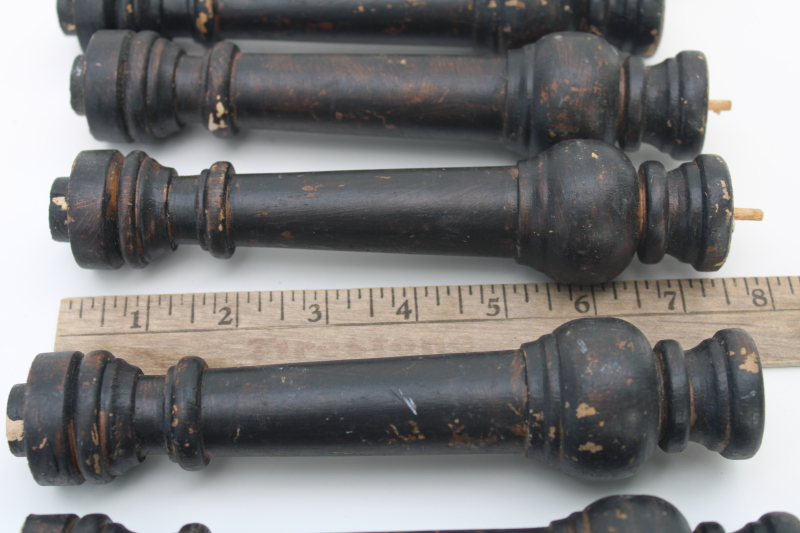 photo of shabby vintage turned wood spindles, primitive spools lot furniture pieces w/ original old dark finish #2