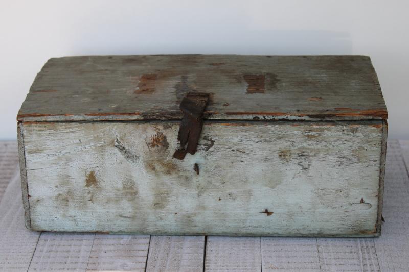 photo of shabby vintage wood toolbox w/ old blue paint, rustic farmhouse style primitive #1