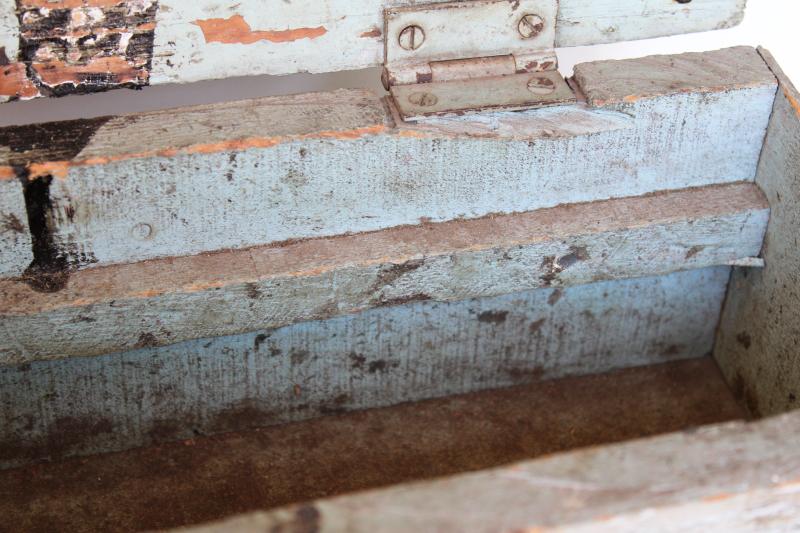 photo of shabby vintage wood toolbox w/ old blue paint, rustic farmhouse style primitive #4