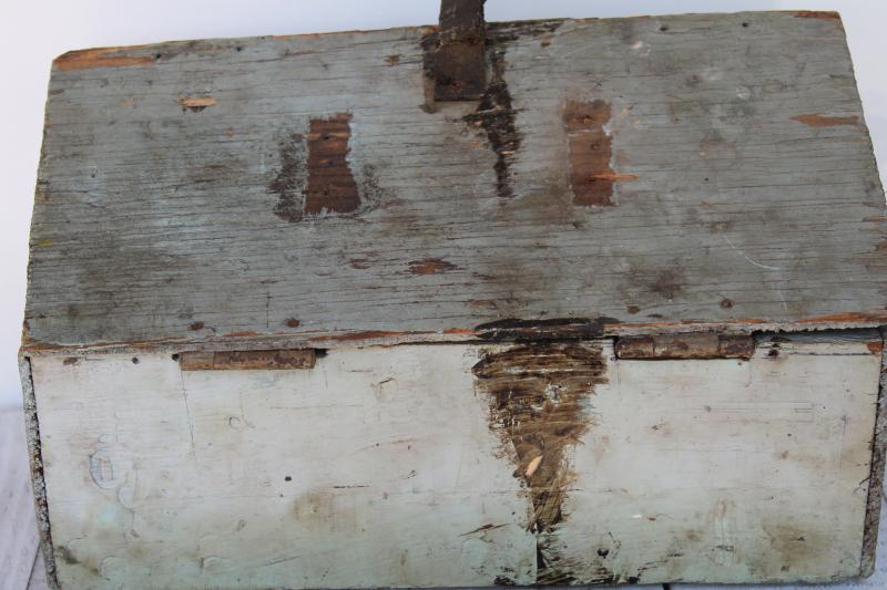 photo of shabby vintage wood toolbox w/ old blue paint, rustic farmhouse style primitive #8