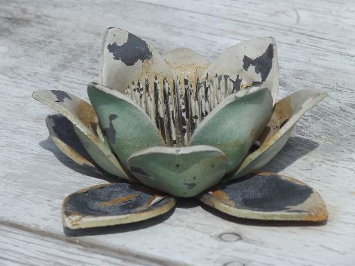 photo of shabby vintage zinc metal flower frog,  cottage garden flower shape frog  #1