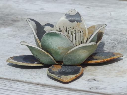 photo of shabby vintage zinc metal flower frog,  cottage garden flower shape frog  #2