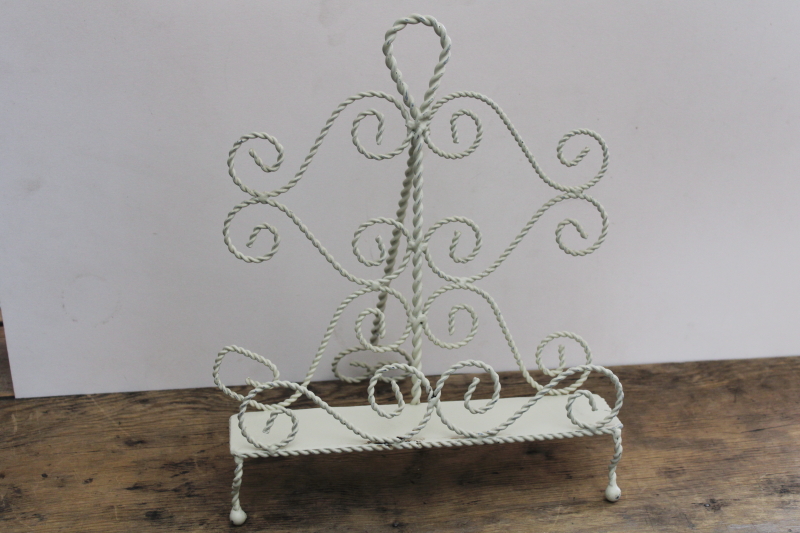 photo of shabby white vintage twisted wire work easel stand display rack for art, magazines etc #1