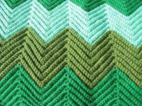 photo of shaded greens, soft vintage acrylic crochet afghan throw blanket #2