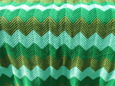 photo of shaded greens, soft vintage acrylic crochet afghan throw blanket #3