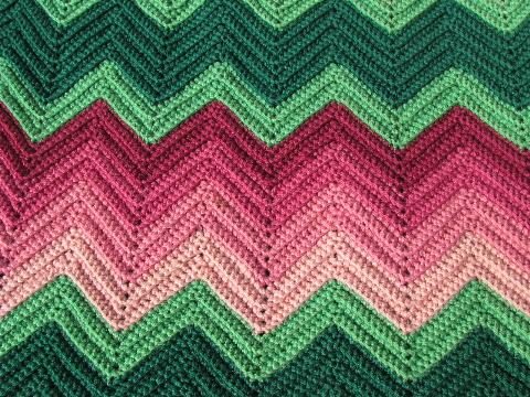 photo of shaded pinks / pale green, soft vintage wool crochet afghan throw blanket #2