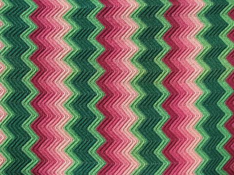 photo of shaded pinks / pale green, soft vintage wool crochet afghan throw blanket #3