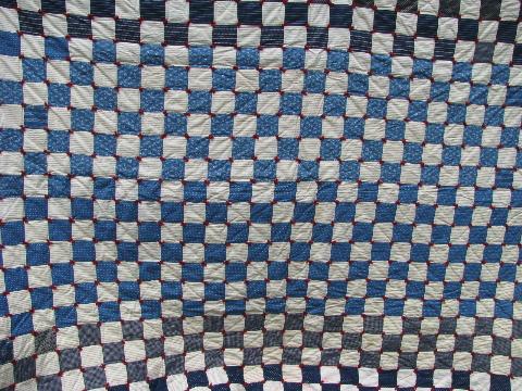 photo of shades of blue and white antique patchwork quilt, vintage cotton prints #1