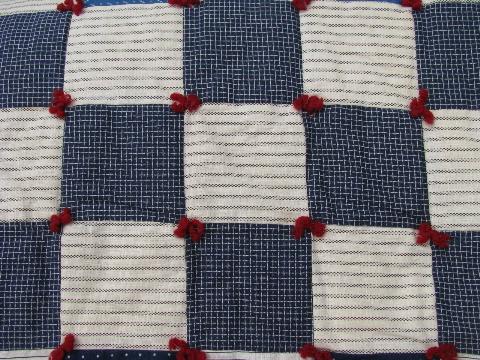 photo of shades of blue and white antique patchwork quilt, vintage cotton prints #3