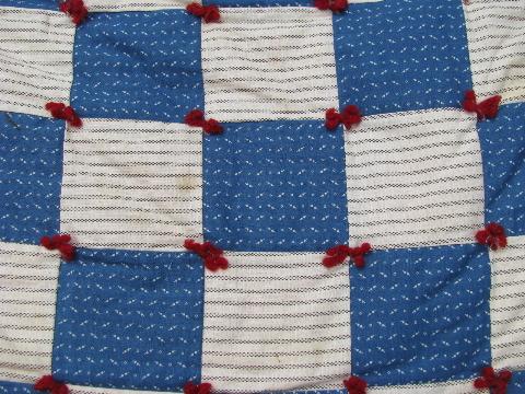 photo of shades of blue and white antique patchwork quilt, vintage cotton prints #4