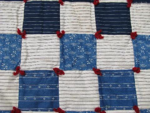 photo of shades of blue and white antique patchwork quilt, vintage cotton prints #6