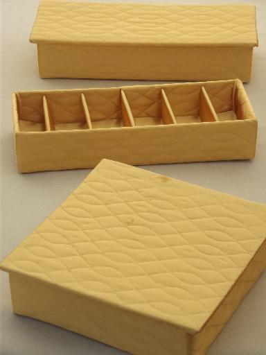 photo of hollywood regency vintage gold satin lingerie boxes & handkerchief box #1
