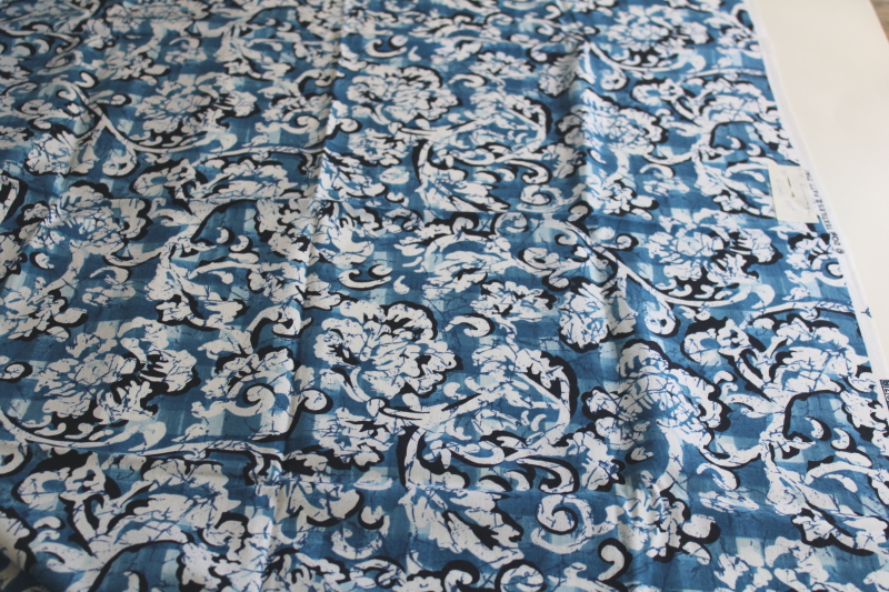 photo of shades of blue print batik look cotton fabric 58 wide, 1990s vintage Dome Textiles  #1