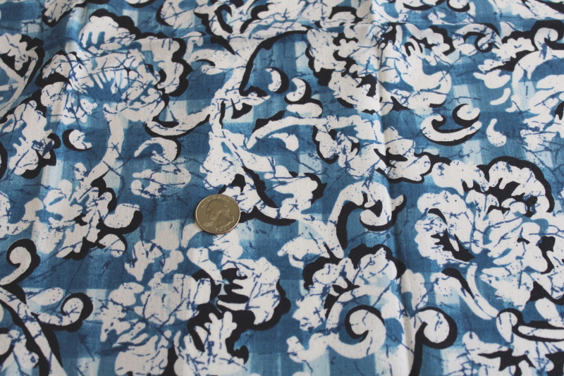 photo of shades of blue print batik look cotton fabric 58 wide, 1990s vintage Dome Textiles  #3