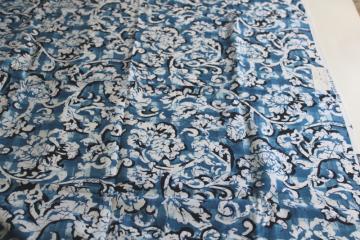 catalog photo of shades of blue print batik look cotton fabric 58 wide, 1990s vintage Dome Textiles 