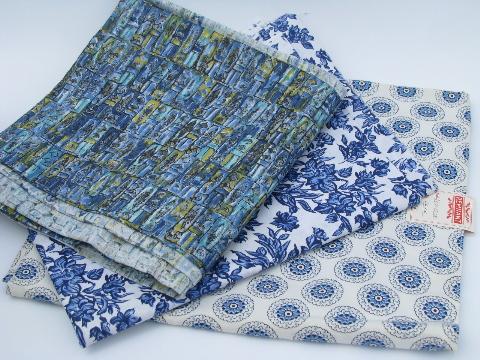 photo of shades of blues, lot 50's-60's vintage cotton print fabric, 7 yards 36'' wide #1