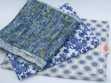 catalog photo of shades of blues, lot 50's-60's vintage cotton print fabric, 7 yards 36'' wide