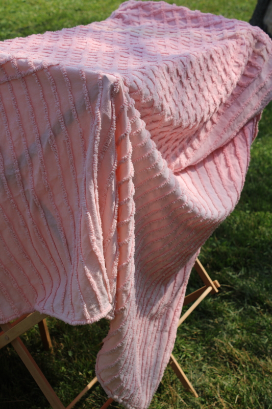 photo of shades of blush & pink vintage cotton chenille bedspreads for upcycle cutter fabric lot  #3