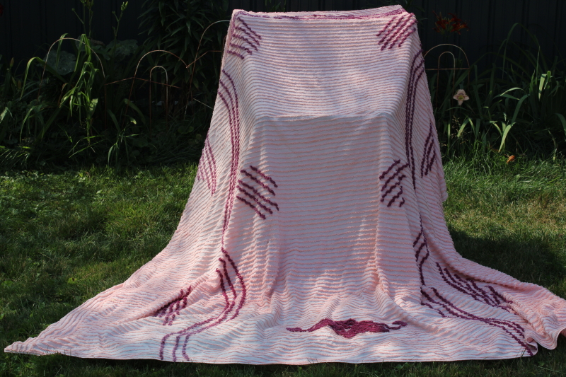 photo of shades of blush & pink vintage cotton chenille bedspreads for upcycle cutter fabric lot  #4