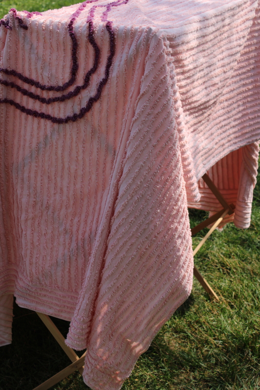 photo of shades of blush & pink vintage cotton chenille bedspreads for upcycle cutter fabric lot  #7