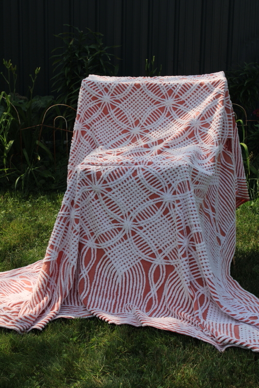 photo of shades of blush & pink vintage cotton chenille bedspreads for upcycle cutter fabric lot  #9