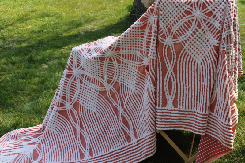 photo of shades of blush & pink vintage cotton chenille bedspreads for upcycle cutter fabric lot  #11