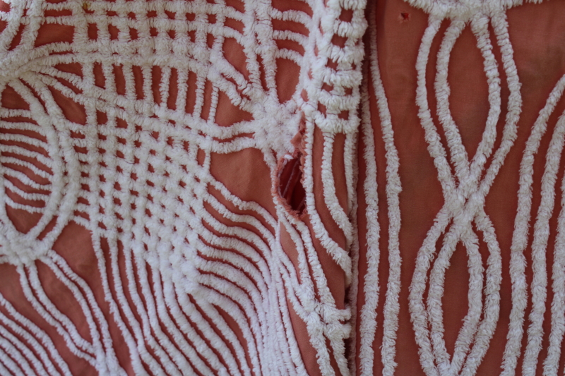 photo of shades of blush & pink vintage cotton chenille bedspreads for upcycle cutter fabric lot  #13