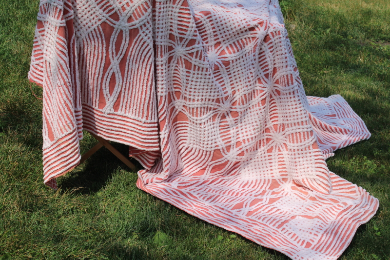 photo of shades of blush & pink vintage cotton chenille bedspreads for upcycle cutter fabric lot  #15