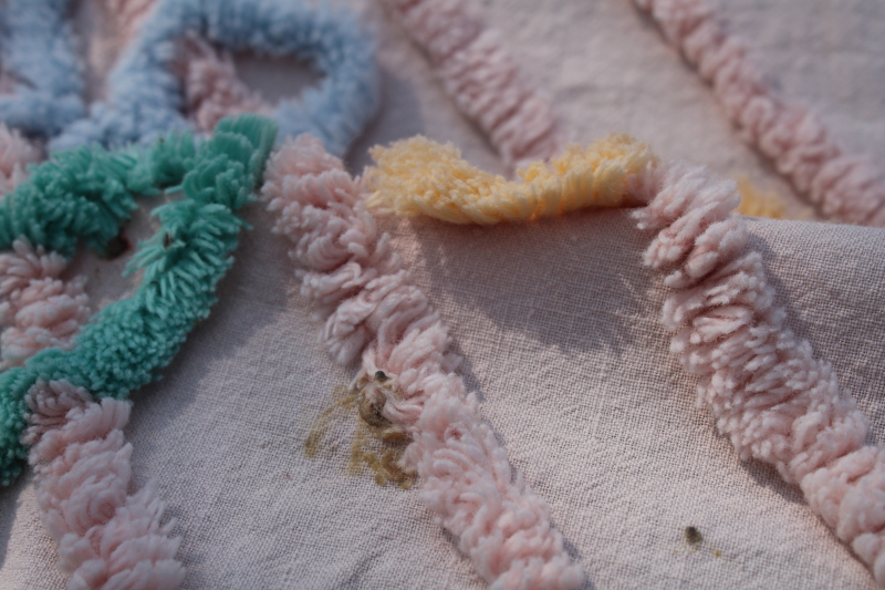 photo of shades of blush & pink vintage cotton chenille bedspreads for upcycle cutter fabric lot  #18