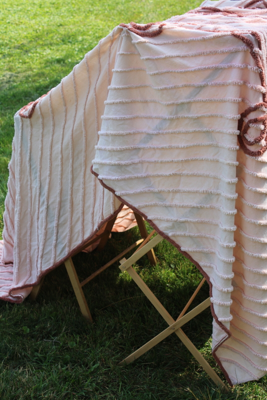 photo of shades of blush & pink vintage cotton chenille bedspreads for upcycle cutter fabric lot  #19