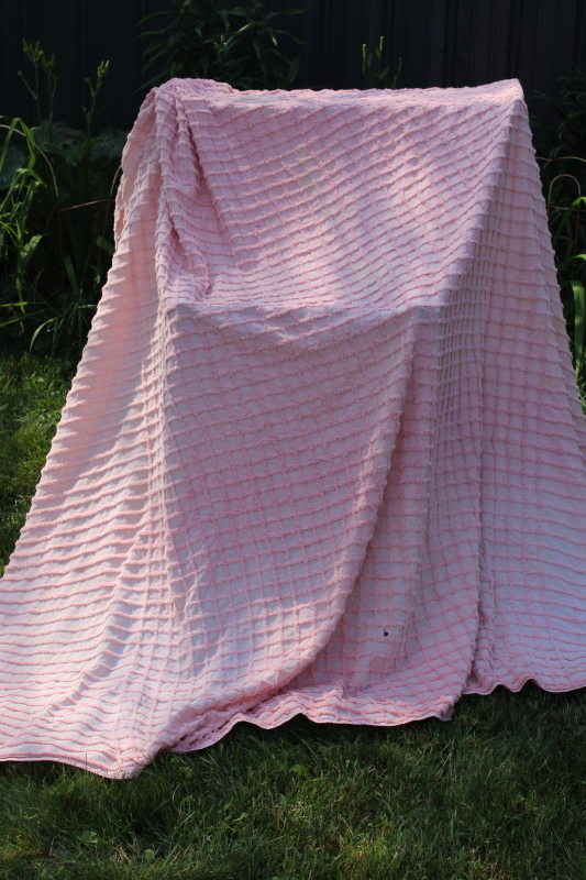 photo of shades of blush & pink vintage cotton chenille bedspreads for upcycle cutter fabric lot  #21