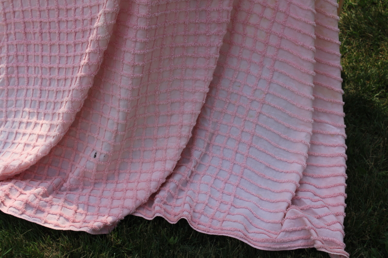 photo of shades of blush & pink vintage cotton chenille bedspreads for upcycle cutter fabric lot  #22