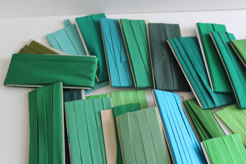 photo of shades of green lot vintage seam tape, cotton & blend bias binding for sewing projects #2