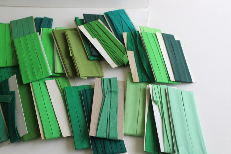 photo of shades of green lot vintage seam tape, cotton & blend bias binding for sewing projects #4