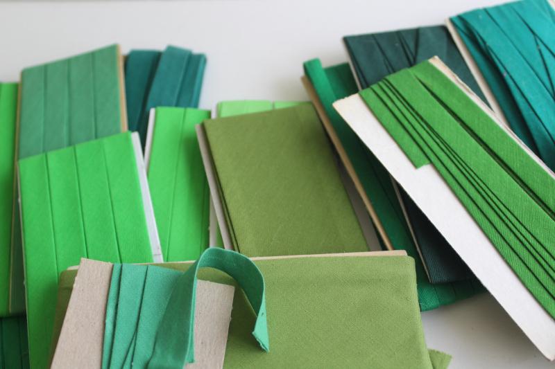 photo of shades of green lot vintage seam tape, cotton & blend bias binding for sewing projects #5