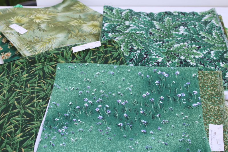 photo of shades of greens vintage prints quilting cotton fabric, lots of fat quarters pieces under 2 yds #5
