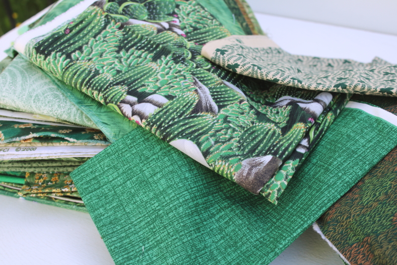 photo of shades of greens vintage prints quilting cotton fabric, lots of fat quarters pieces under 2 yds #10