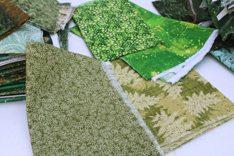 photo of shades of greens vintage prints quilting cotton fabric, lots of fat quarters pieces under 2 yds #15