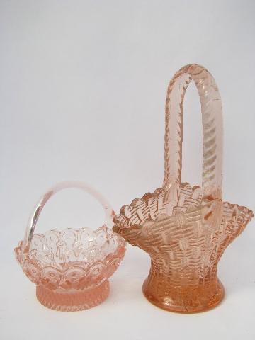 photo of shades of pink vintage pressed glass flower baskets, pretty for spring! #1