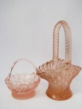 catalog photo of shades of pink vintage pressed glass flower baskets, pretty for spring!