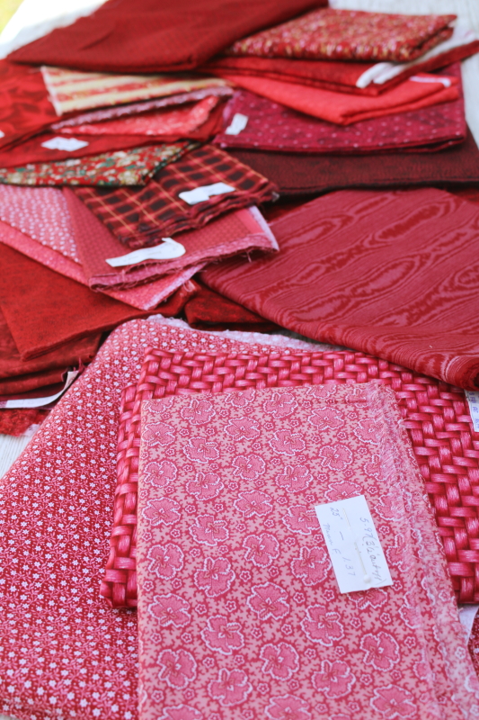 photo of shades of reds vintage prints quilting cotton fabric, huge lot of fabric fat quarters through several yards #1