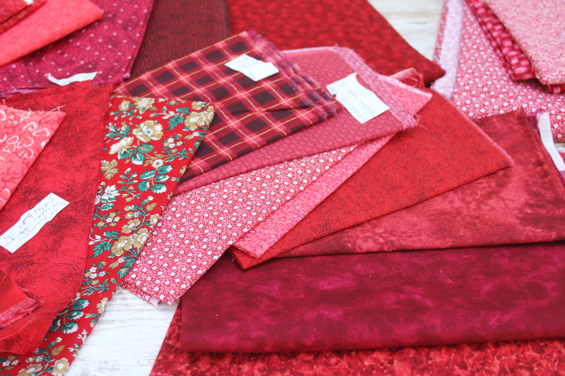 photo of shades of reds vintage prints quilting cotton fabric, huge lot of fabric fat quarters through several yards #3