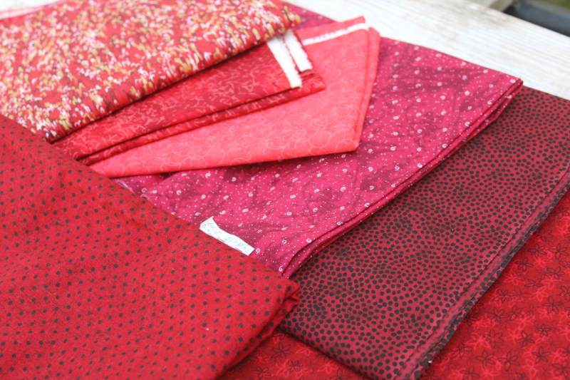 photo of shades of reds vintage prints quilting cotton fabric, huge lot of fabric fat quarters through several yards #5