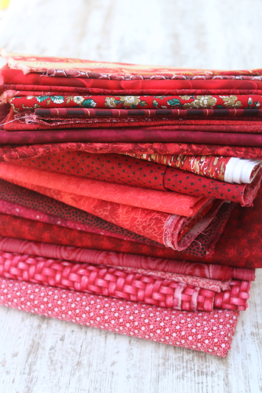 photo of shades of reds vintage prints quilting cotton fabric, huge lot of fabric fat quarters through several yards #7
