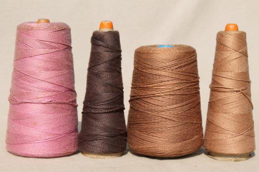 photo of shades of tan rose brown primitive grubby old spools of vintage cotton cord thread #2