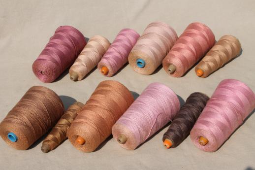 photo of shades of tan rose brown primitive grubby old spools of vintage cotton cord thread #5