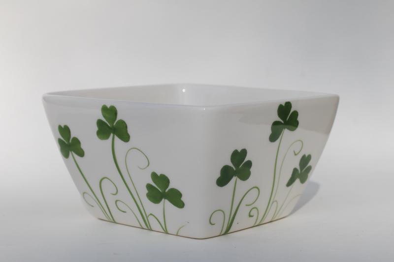 photo of shamrock clover pattern square ceramic bowl, vintage Farval Portugal pottery #3