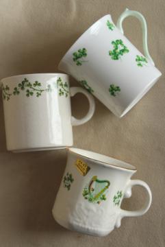 catalog photo of shamrock pattern vintage coffee tea mugs collection, Irish lucky clover for St Patrick's Day