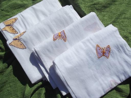 photo of sheer white cotton organdy curtains, embroidered butterfly appliques #3